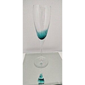 Roscher & Company One Teal Blue Air Bubbles Wine, Flute Glass Clear Stem 10"1/4